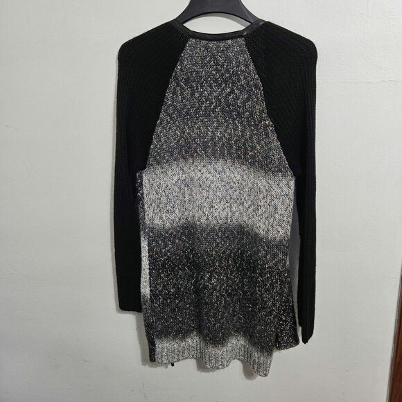Anthropologie Trouve Zip-Up Ombre Cardigan Faux Leather Trim Size M - Picture 3 of 8